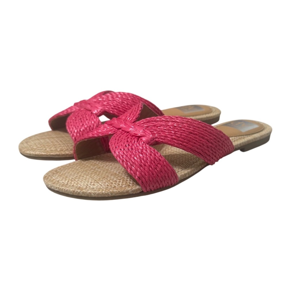 DV Dolce Vita Geeya Slide Sandals Womens 7.5 Pink Woven Raffia Flat NWOT